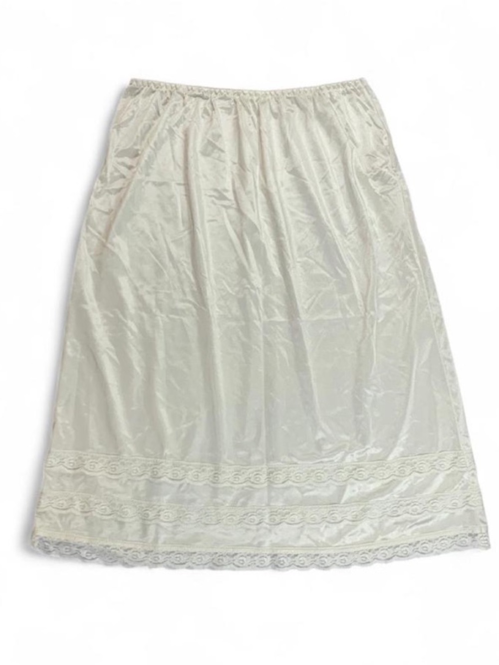 Vintage 70s Pink Lady Half Slip Medium White Tiered Lace Trim Retro Coquette